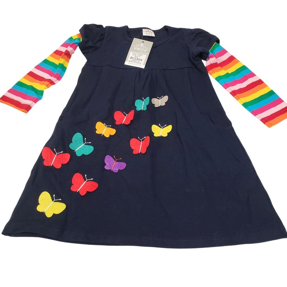 Vikita Girls Rainbow Butterflies Dress Size 3-4 Years
